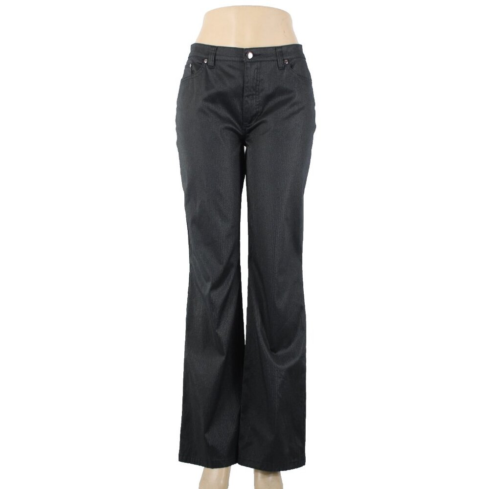 Christina V Sz 8 x 31.5 Black Gray Pinstripes Pockets Cotton Nylon Pant